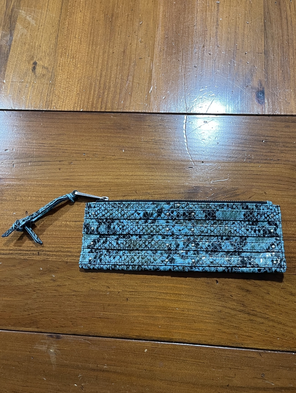 Botkier Blue Black Animal Snake Print Card Holder Wallet Zipper Pouch Bag Insert